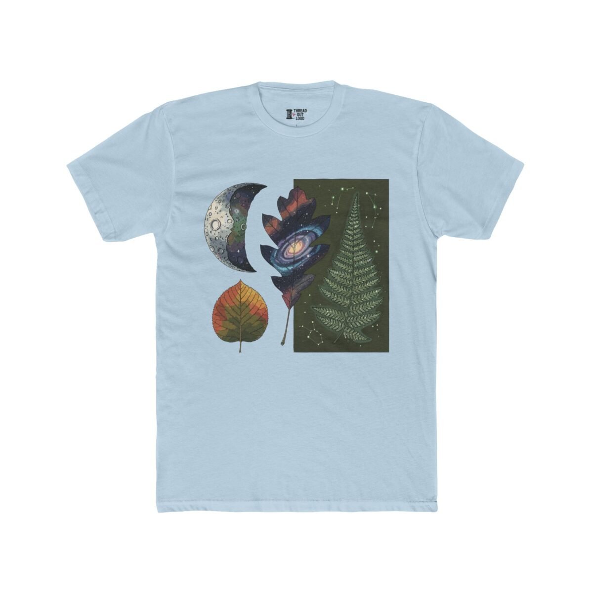 Cosmic Moon & Leaf T-Shirt – Abstract Botanical Nature Graphic Tee (Unisex)