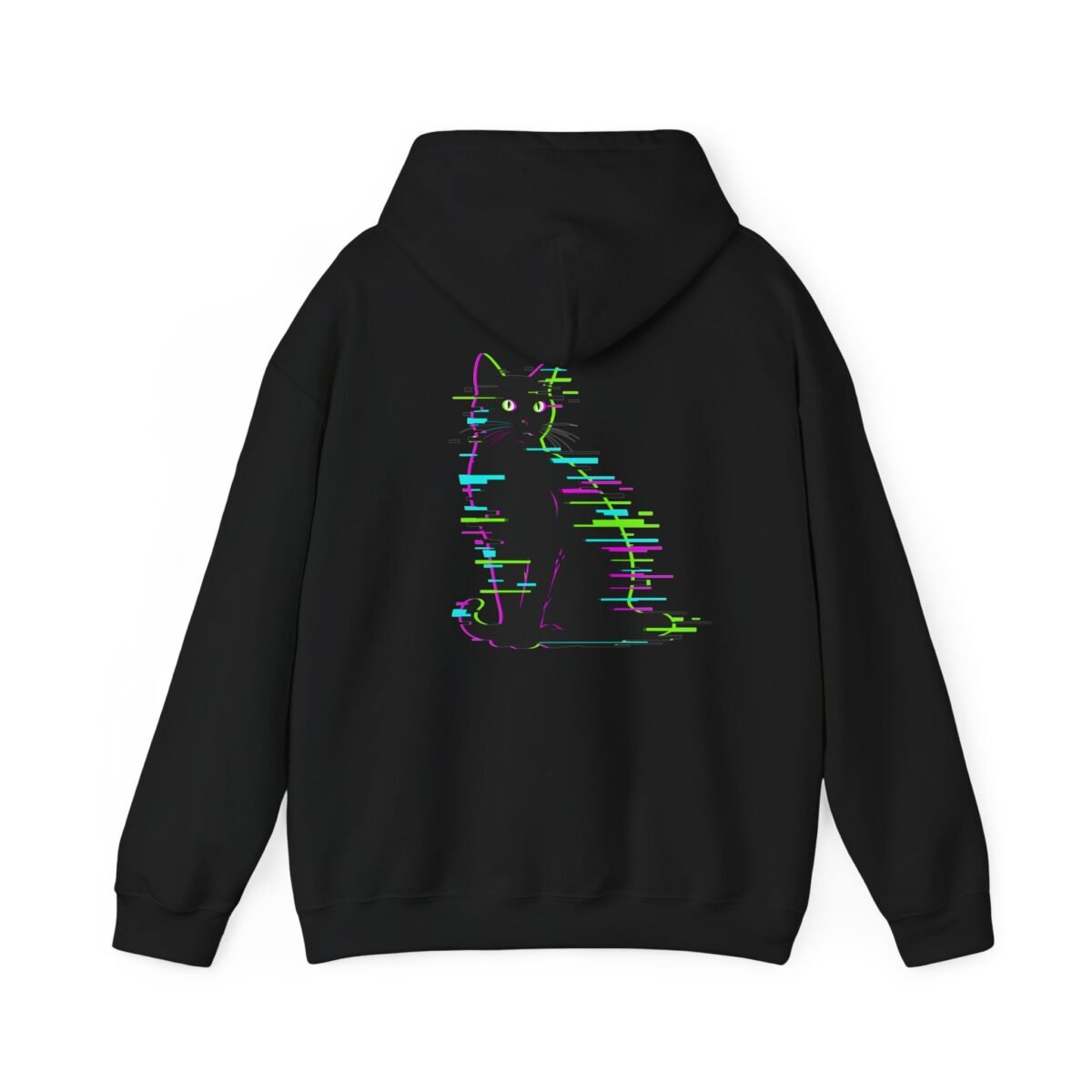 Glitch Cat Hoodie – Neon Cyberpunk Cat Graphic (Unisex)