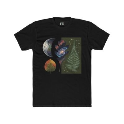 Cosmic Moon & Leaf T-Shirt – Abstract Botanical Nature Graphic Tee (Unisex)